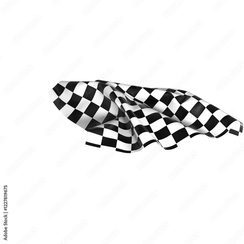 Poster the checkered flag waves in the wind signaling the end of a race victory is in sight