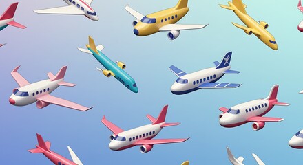 Naklejka premium Trendy and stylish airplane pattern made with 3d illustration on dark background. Minimal travel concept.