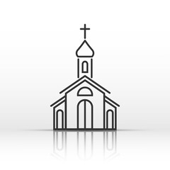 Church building icon in linear style with dome. Vector illustration.