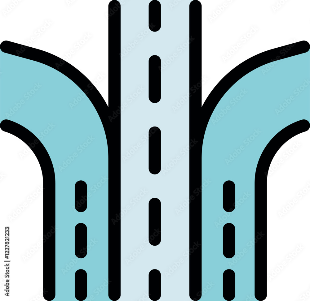 Poster highway splitting into two separate roads, symbolizing diverging paths, choices, and different direc