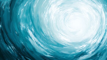 Abstract swirling teal and white paint vortex