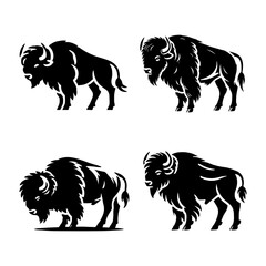 Standing Bison Silhouette Vector Set &ndash; Bold Buffalo Illustrations for Logos and Designs