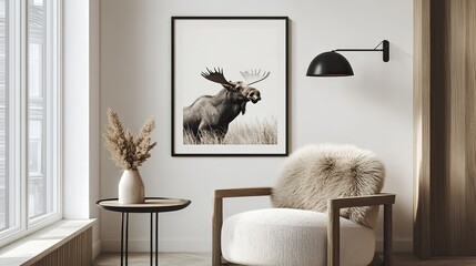 Moose art print in minimalist room decor