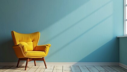 Yellow armchair in modern living room. 3d render illustration.