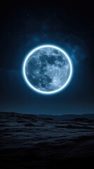 Obraz premium Glowing Moon Over Serene Landscape at Night Sky with Stars