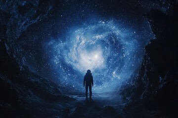 Fototapeta premium llustrate an astronaut depicted within the expanse of a starry sky or space, outer space