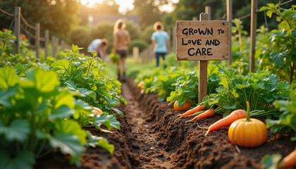 Community garden with plants growing, great for educational and gardening content