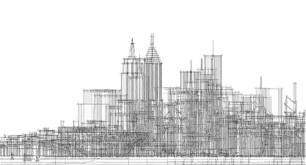 city ​​urban panorama 3D illustration