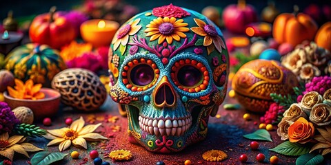 Fototapeta premium Day of the Dead Skull Art: Vibrant Mexican Culture Decor