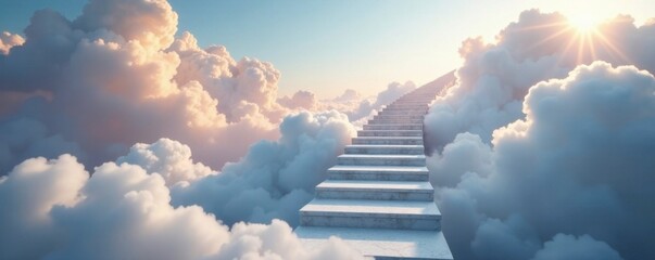 Soft clouds gently envelop majestic staircase ascending high into air, Clouds, Majestic, Whispy