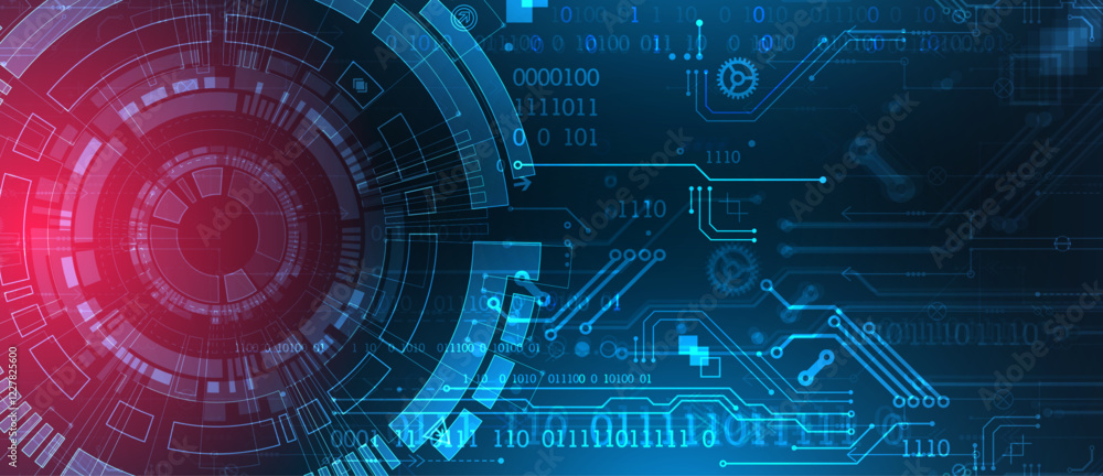 Poster Abstract background. Scientific and technological concept with the use of technical elements formed in the shape of a circle.