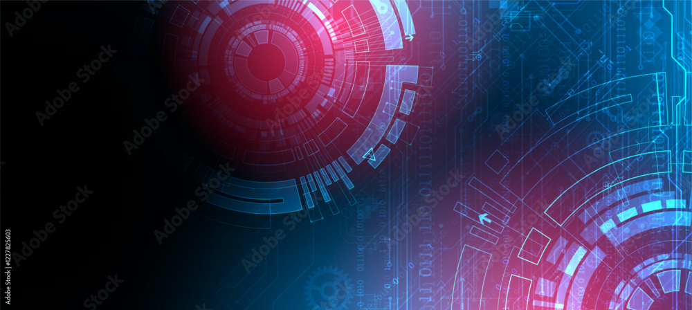 Poster Abstract background. Scientific and technological concept with the use of technical elements formed in the shape of a circle.