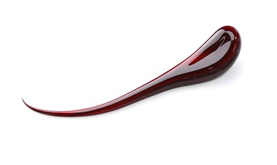 Dark red liquid swirl, white background, glossy texture, paint sample