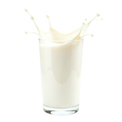 Glass of Milk with Splash, Isolated on Transparent or White Background, Dairy Beverage, Fresh