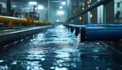 Modern water management system in factory with pipes