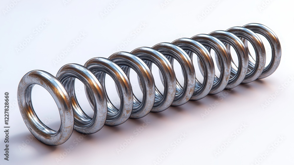 Poster a metallic compression spring arranged in a linear fashion.