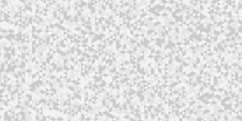 Abstract seamless gradient white and gray triangle random cube web isometric design. diamond creative wall low polygon technology light art white fabric mosaic vector background	