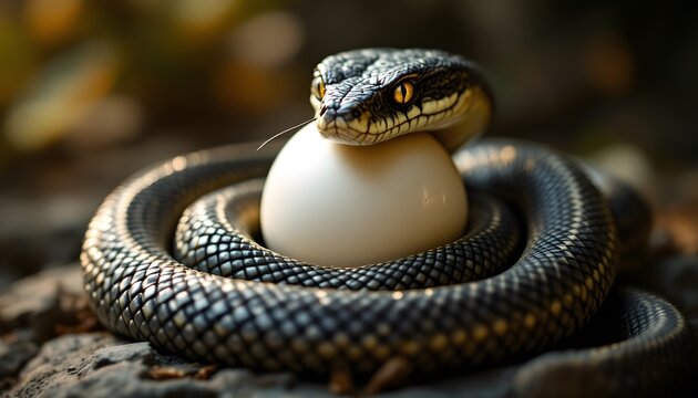 Snake Guarding Egg Wildlife Photography Nature Image