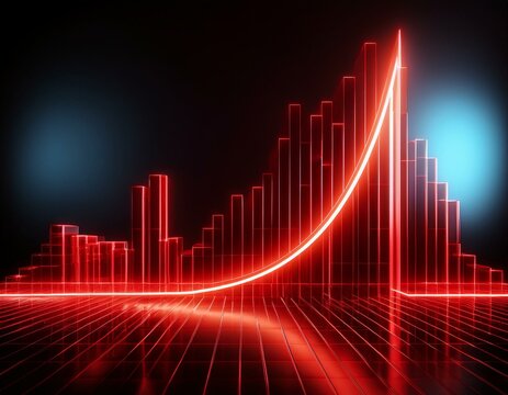 neon red graph glowing on a black backdrop symbolizing rapid business growth and success