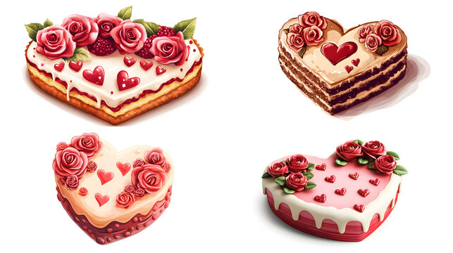 Valentine's Day card with an illustrated heart-shaped cake with roses and a love message isolated on white background in HD .-# Create, explore, and organize on [midjourney.com](<https