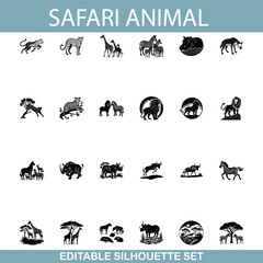 Obraz premium African Safari Animals Silhouette Set Editable Vector Icons