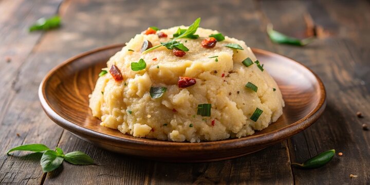 Creamy semolina upma with a golden brown color and a soft, fluffy texture , breakfast, upma,  breakfast, upma, dessert