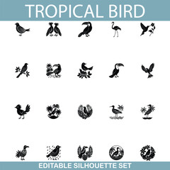 Tropical Bird Silhouettes Editable Vector Set of Avian Icons