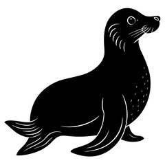 Cute Sea Lion Silhouette Line Art  Black Vector Carton Illustration