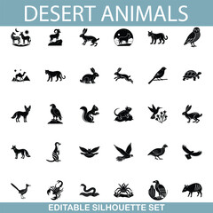 Desert Animals Editable Silhouette Set of Wildlife Icons