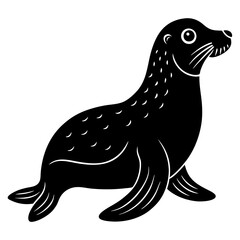 Cute Sea Lion Silhouette Line Art  Black Vector Carton Illustration