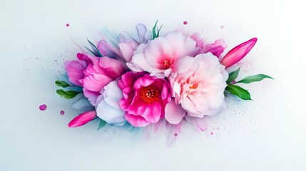 Vibrant Pink Floral Composition with Watercolor Effect. Generative AI