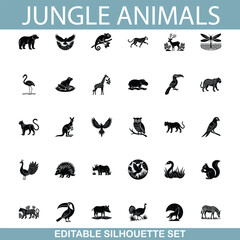 Jungle Animals Editable Silhouette Set of Wildlife Icons