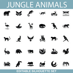 Jungle Animals Editable Silhouette Set of Wild Creatures