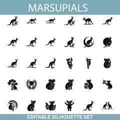 Marsupials Editable Kangaroo and Koala Silhouette Set