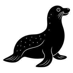 Cute Sea Lion Silhouette Line Art  Black Vector Carton Illustration