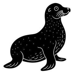 Cute Sea Lion Silhouette Line Art  Black Vector Carton Illustration
