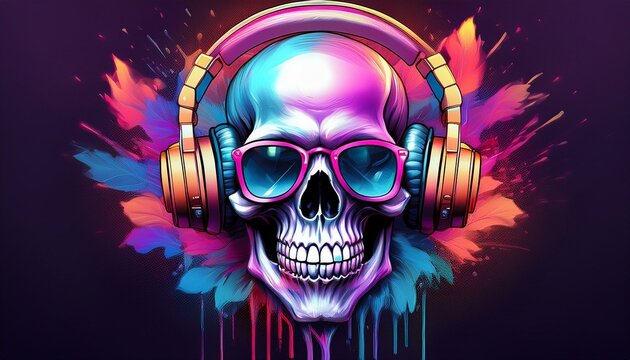 t shirt print design with skull in headphones 3d illustration ready for dtf print