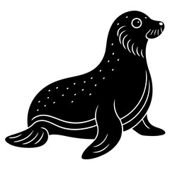 Cute Sea Lion Silhouette Line Art  Black Vector Carton Illustration