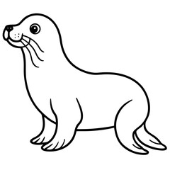 Cute Sea Lion Silhouette Line Art  Black Vector Carton Illustration
