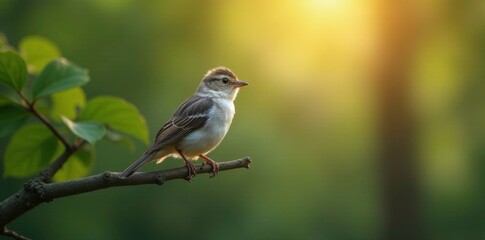 Obraz premium Soft feathers ruffled by a gentle breeze on a branch, ornithology, trees