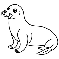 Cute Sea Lion Silhouette Line Art  Black Vector Carton Illustration