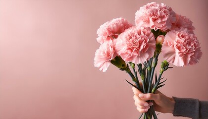 Fototapeta premium hand holding pink carnations