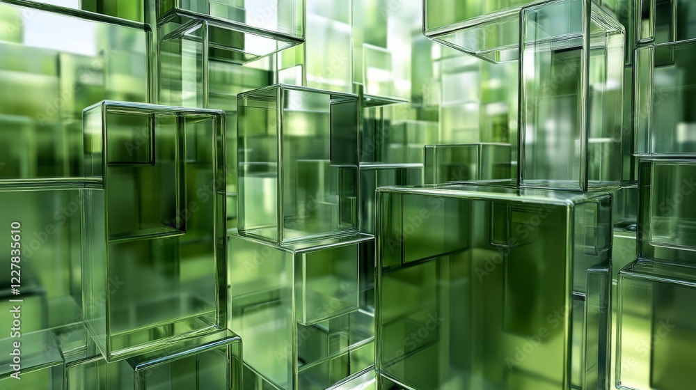 Poster abstract vector background with green transparent rectangles