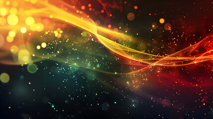 Fototapeta premium Abstract colorful waves with light particles creating a vibrant digital background.