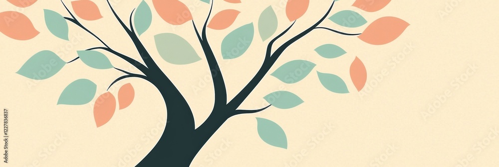 Poster Tree icon with branches and leaves designed in a minimalist style for modern applications and digital graphics. Generative AI