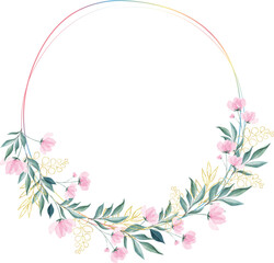 Luxury botanical gold wedding frame on white background. circle shape, eucalyptus leaves, leaf branches. Elegant foliage design for wedding, card, invitation, greeting.