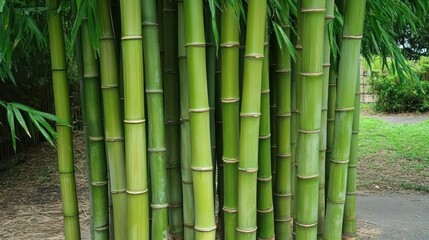 Fototapeta premium Lush Green Bamboo Forest: A Serene Escape into Nature's Tranquility