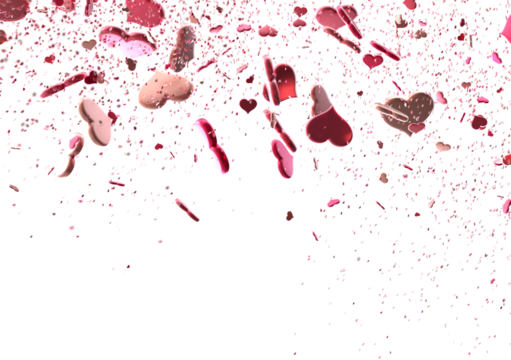 Falling red and pink hearts isolated on transparent background. Valentine’s day design.  in transparent PNG