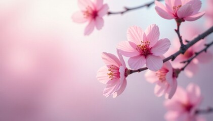 soft focus blooming cherry blossoms against a pastel sky, soft focus photography, peaceful scenery
