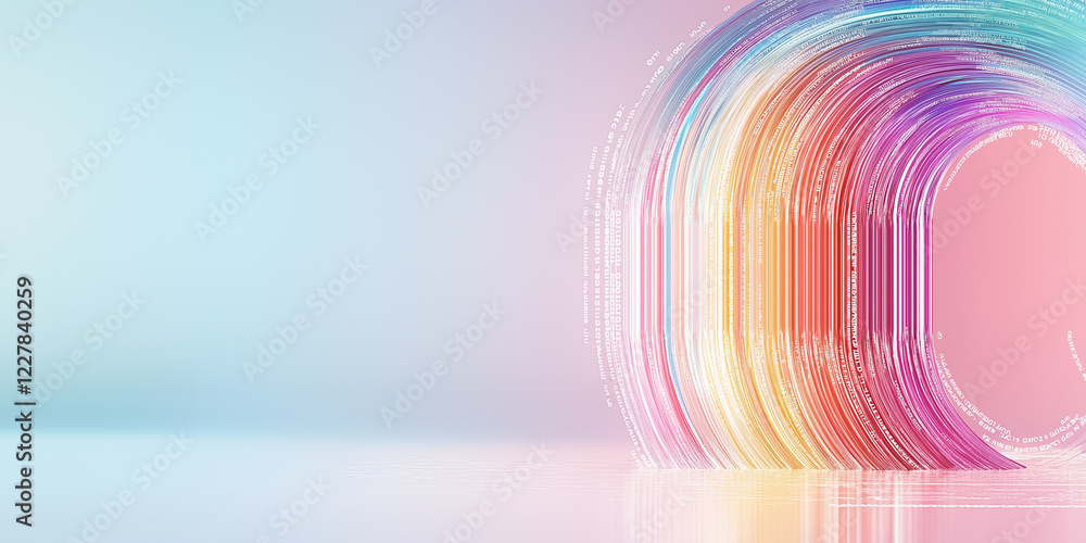 Poster a minimal rainbow design is formed by aligned digital code bars on a clean white surface. the artwor